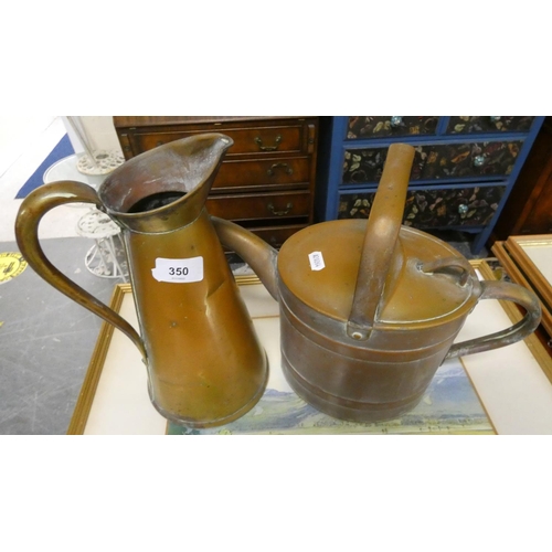 350 - Antique copper jug and copper watering can.