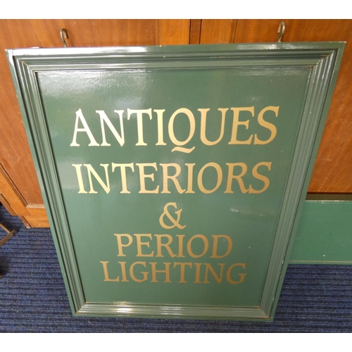 357 - Vintage painted shop sign 'Antiques Interiors...'.