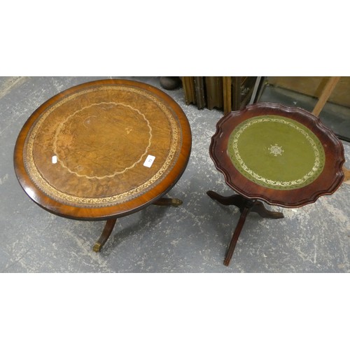 73 - Leather top pedestal side table and small wine table. (2).