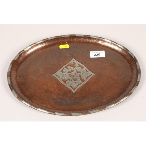 220 - Arts & Crafts Hugh Wallis copper and white metal tray; 32cm wide