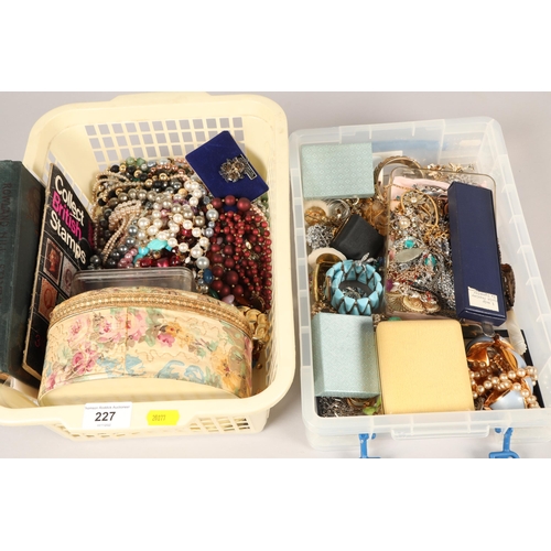 227 - Quantity of costume jewellery and a two stamp albums