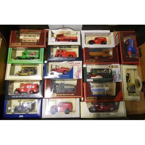 445 - Two boxes of Matchbox, Days Gone, etc. vans and cars.