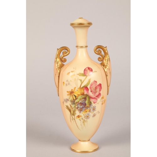 13 - A Royal Worcester twin handled vase, decorated with hand painted wild flowers, shape G790, date code... 