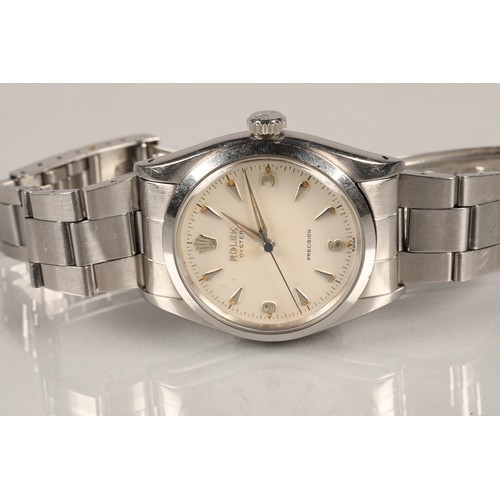 126 - 1950s gents Rolex Oyster precision stainless steel wrist watch 34mm, having 3-6-9 dial with arrowhea... 