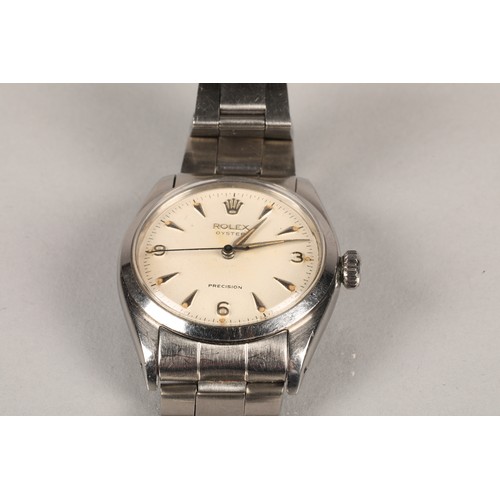 126 - 1950s gents Rolex Oyster precision stainless steel wrist watch 34mm, having 3-6-9 dial with arrowhea... 