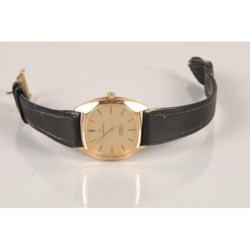 127 - Gents Omega constellation quartz wrist watch, on a black leather strap