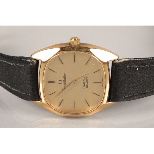 127 - Gents Omega constellation quartz wrist watch, on a black leather strap