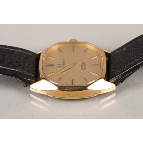 127 - Gents Omega constellation quartz wrist watch, on a black leather strap