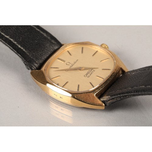 127 - Gents Omega constellation quartz wrist watch, on a black leather strap