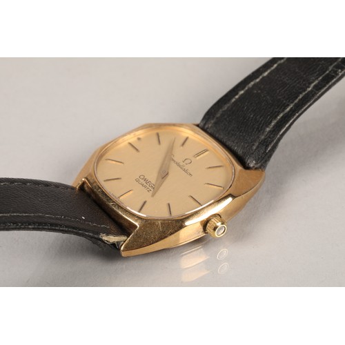 127 - Gents Omega constellation quartz wrist watch, on a black leather strap