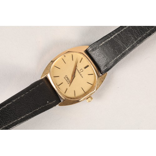 127 - Gents Omega constellation quartz wrist watch, on a black leather strap