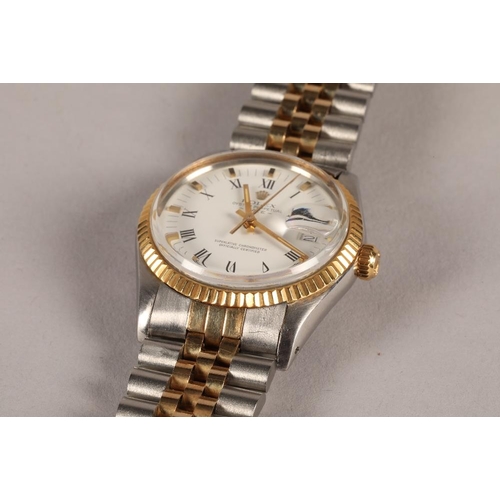 123 - Rolex oyster perpetual date just stainless steel wristwatch, white dial with roman numerals and date... 