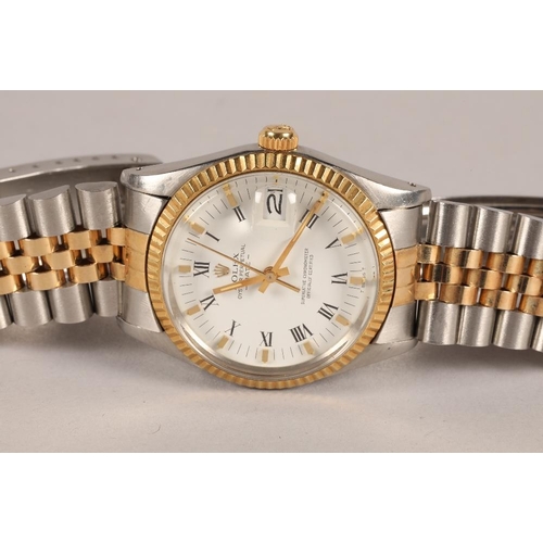 123 - Rolex oyster perpetual date just stainless steel wristwatch, white dial with roman numerals and date... 