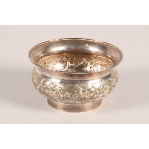 163 - 19th/20th century Chinese silver bowl, embossed floral decoration, character marks to base, 11cm dia... 