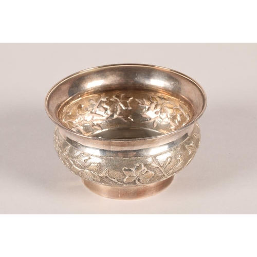 163 - 19th/20th century Chinese silver bowl, embossed floral decoration, character marks to base, 11cm dia... 