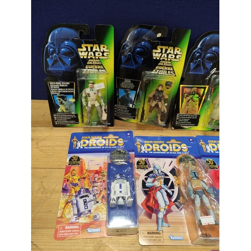 77 - Star Wars- Group of ten sealed Hasbro figures to include French issues comprising of Chewbacca 69570... 