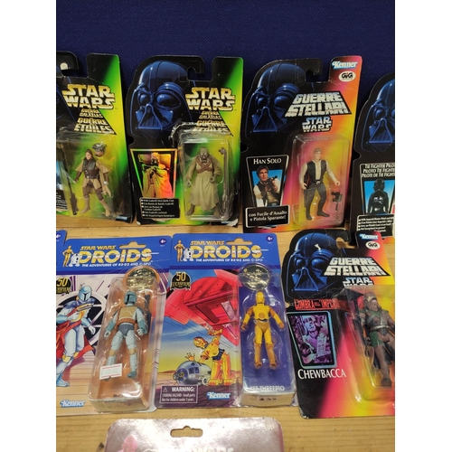 77 - Star Wars- Group of ten sealed Hasbro figures to include French issues comprising of Chewbacca 69570... 