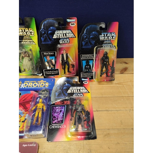 77 - Star Wars- Group of ten sealed Hasbro figures to include French issues comprising of Chewbacca 69570... 