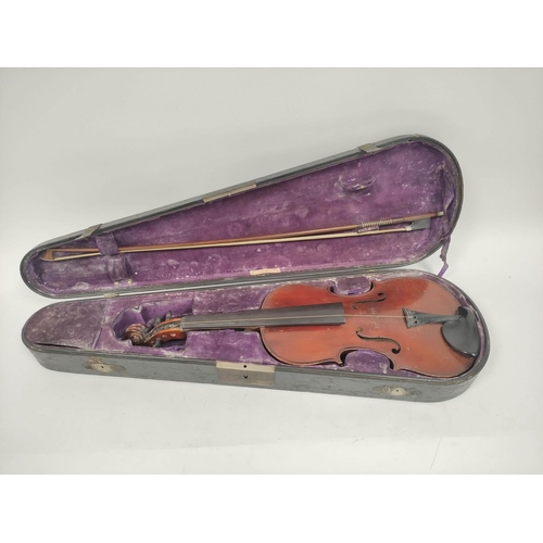 458 - Cased violin, case inscribed W.E.Hill and Sons violin maker 140 New Bond Street, London, W with purp... 