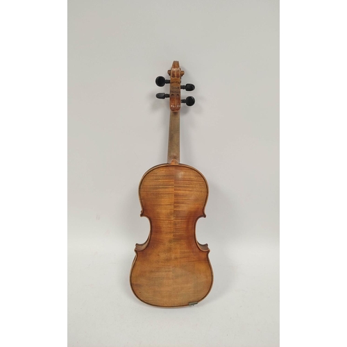 459 - Cased violin with inner inscribed Antonius Stradivarius Deutfine Urbeit 1886 and two bows.