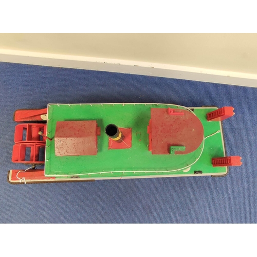 80A - Large vintage crude model of a single funnel paddle ship of wooden construction. Titled 