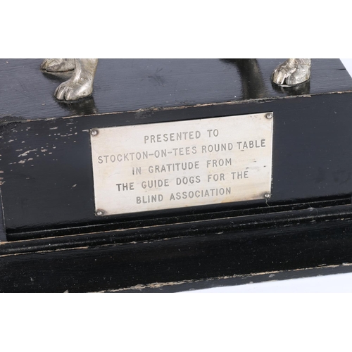 108 - Silver-plated dog model award, on ebonised plinth base, 'Presented to Stockton-on-Tees Round Table i... 