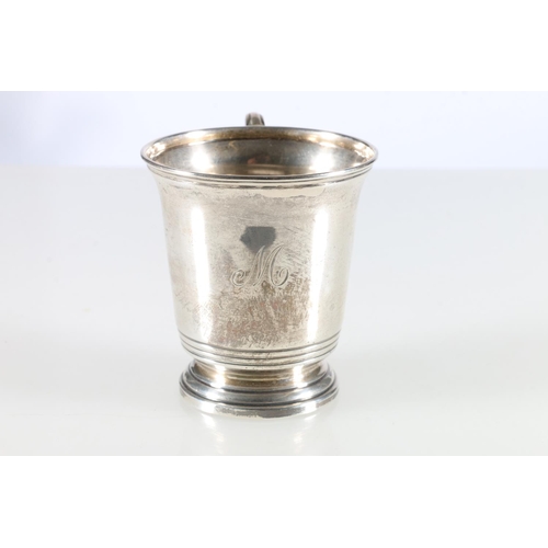 112 - Sterling silver christening mug, on stepped foot base, Roberts & Dore Ltd, Birmingham 1941, 97g.