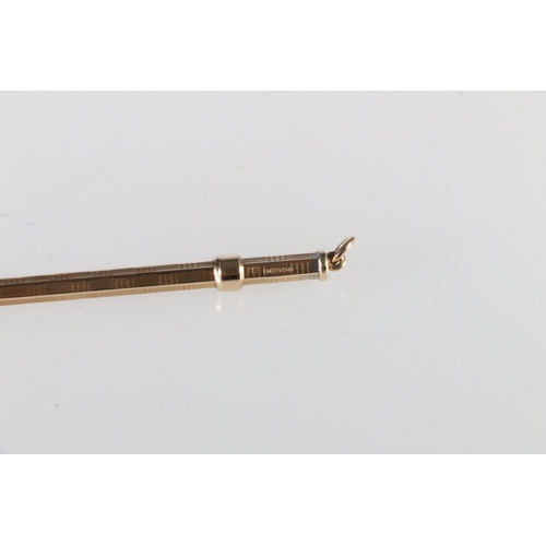 116 - 9ct gold engine turned cocktail/swizzle stick, SJ Rose & Son, Birmingham, 1971, 5g.