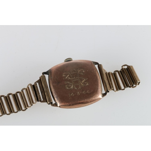 120 - 9ct gold cased gent's 'Rolls' wristwatch, with second subsidiary dial.  (a/f)