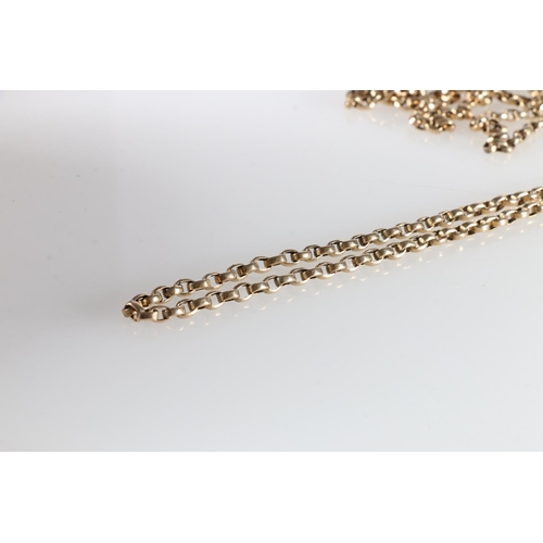 144 - 9ct gold muff chain with ring links, 34.9g