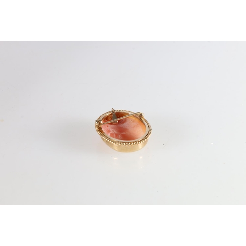 155 - 9ct gold cased cameo brooch of a female facing ring, 4cm x 3cm, 13.2g gross.