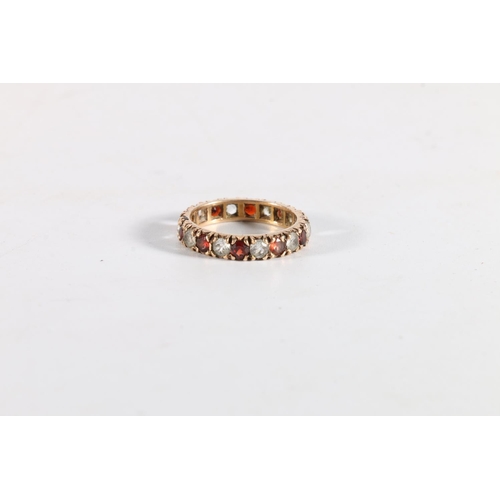 170 - 9ct gold clear stone and garnet set ring, size M, 2.7g.