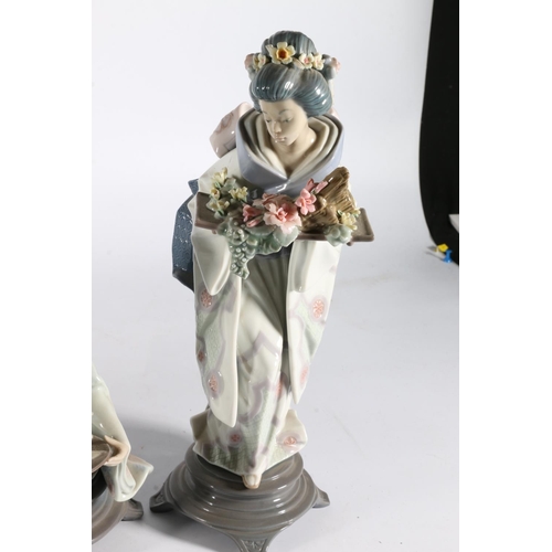 178 - Four Lladro Spanish porcelain figurines to include 4807 Geisha with fan, 5775 crouching Geisha with ... 