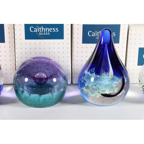 191 - Five boxed Caithness Glass art glass paperweights to include A Drop in the Ocean, Pink Champagne des... 