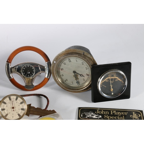 206 - Vintage Marchal Grande Portee 642 car head lamp, a Smith's of London dash clock, a clock in the form... 