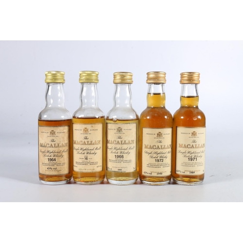 231 - Five THE MACALLAN Highland single malt Scotch whisky miniatures to include 1964 43% abv, 1966 (bottl... 