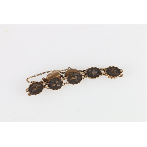 234 - Japanese damascene gold and silver inlaid/onlaid on iron bracelet in the manner of Komai, each link ... 