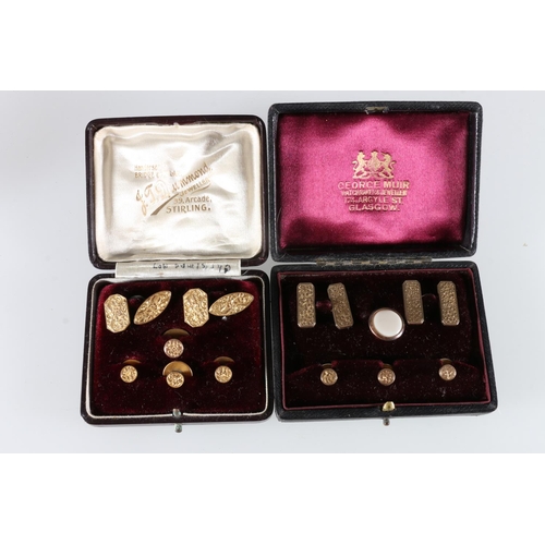 236 - Two sets of gold plated cufflinks and studs, one in box of George Muir of Glasgow, the other Drummon... 