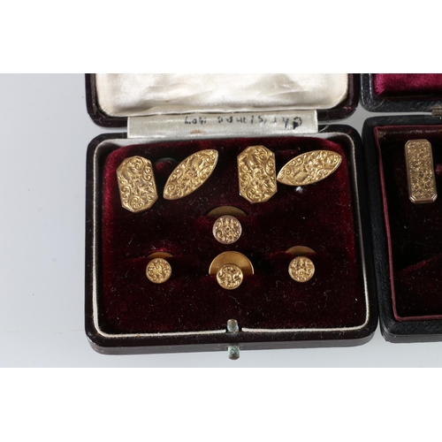 236 - Two sets of gold plated cufflinks and studs, one in box of George Muir of Glasgow, the other Drummon... 