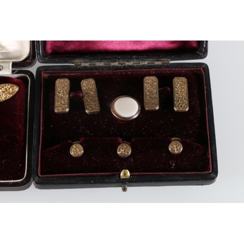 236 - Two sets of gold plated cufflinks and studs, one in box of George Muir of Glasgow, the other Drummon... 