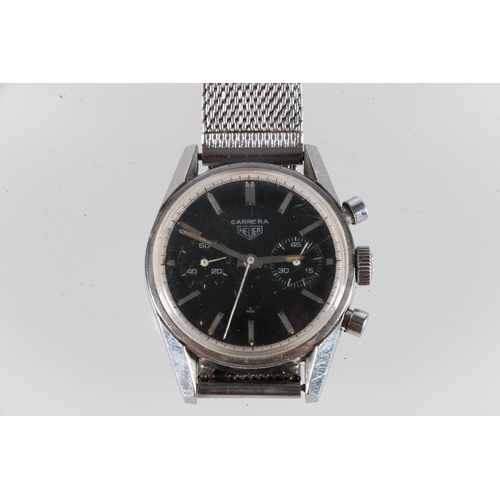 238 - Gents Tag Heuer Carrera wristwatch with stainless steel bezel, the black dial with two subsidiary di... 