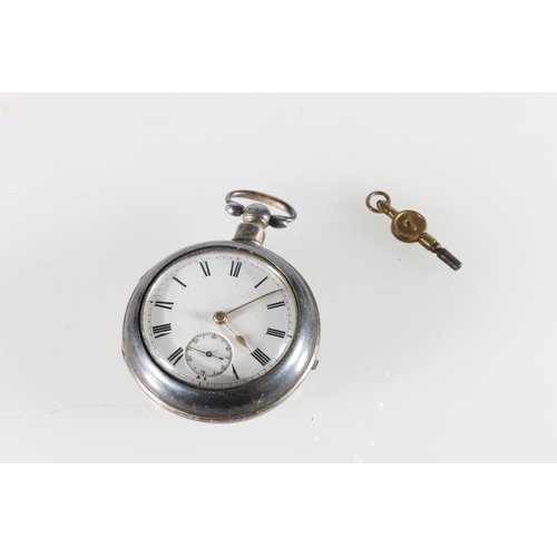 241 - Victorian silver pair case pocket watch, the white enamel dial with Roman numerals and subsidiary se... 