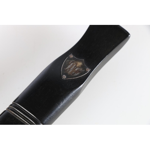 246 - Scottish sgian dubh of typical design with carved black horn handle bearing a shield with the initia... 