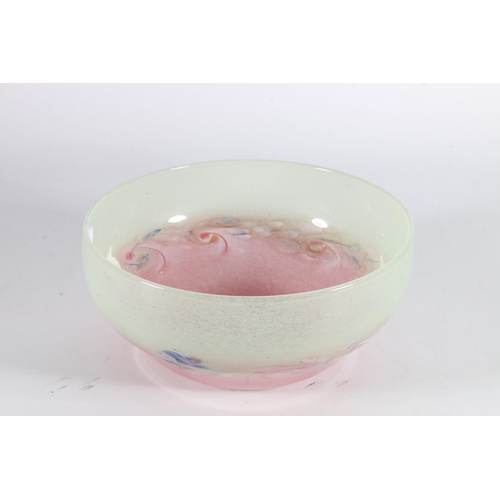 264 - Scottish Perthshire art glass pink and green glass bowl, unsigned but either Monart or Vasart, 21cm ... 