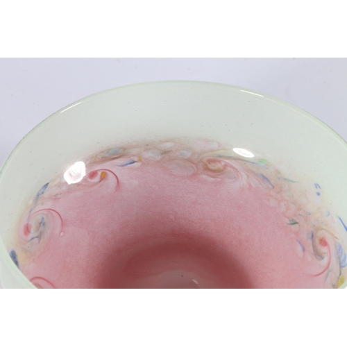 264 - Scottish Perthshire art glass pink and green glass bowl, unsigned but either Monart or Vasart, 21cm ... 