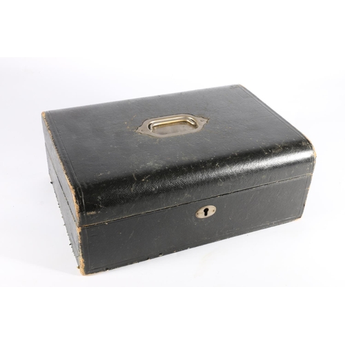 265 - Antique leather clad writing slope with fitted interior, 30cm wide. 