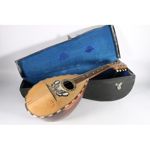 266 - Mandolin with mother of pearl inlays bearing the label 'Grasso Toscano Santi Catania Sicilia', with ... 