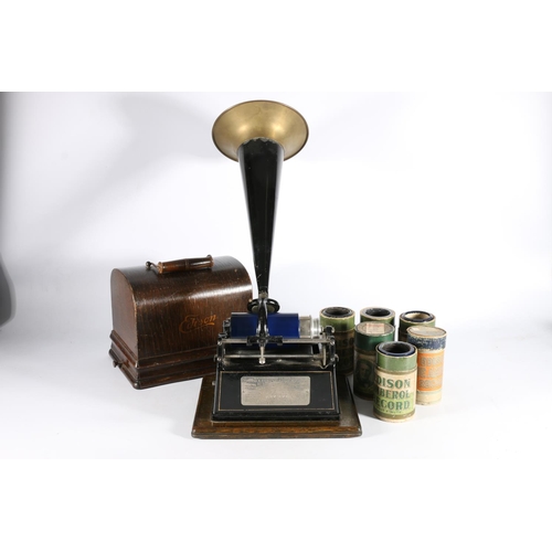 295 - GEM Edison's phonograph, serial number G97371 in oak carrying case, 25cm long, together with spools.