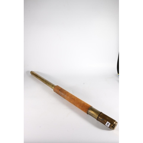 298 - Unnamed brass and leather single draw telescope, 52cm long when closed.