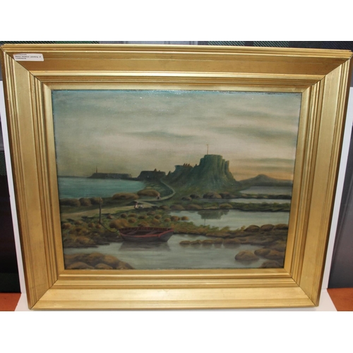 3 - H HEWITSON, Lindisfarne, oil on canvas, signed and dated 1913 lower left, 40cm x 50cm, frame size 57... 